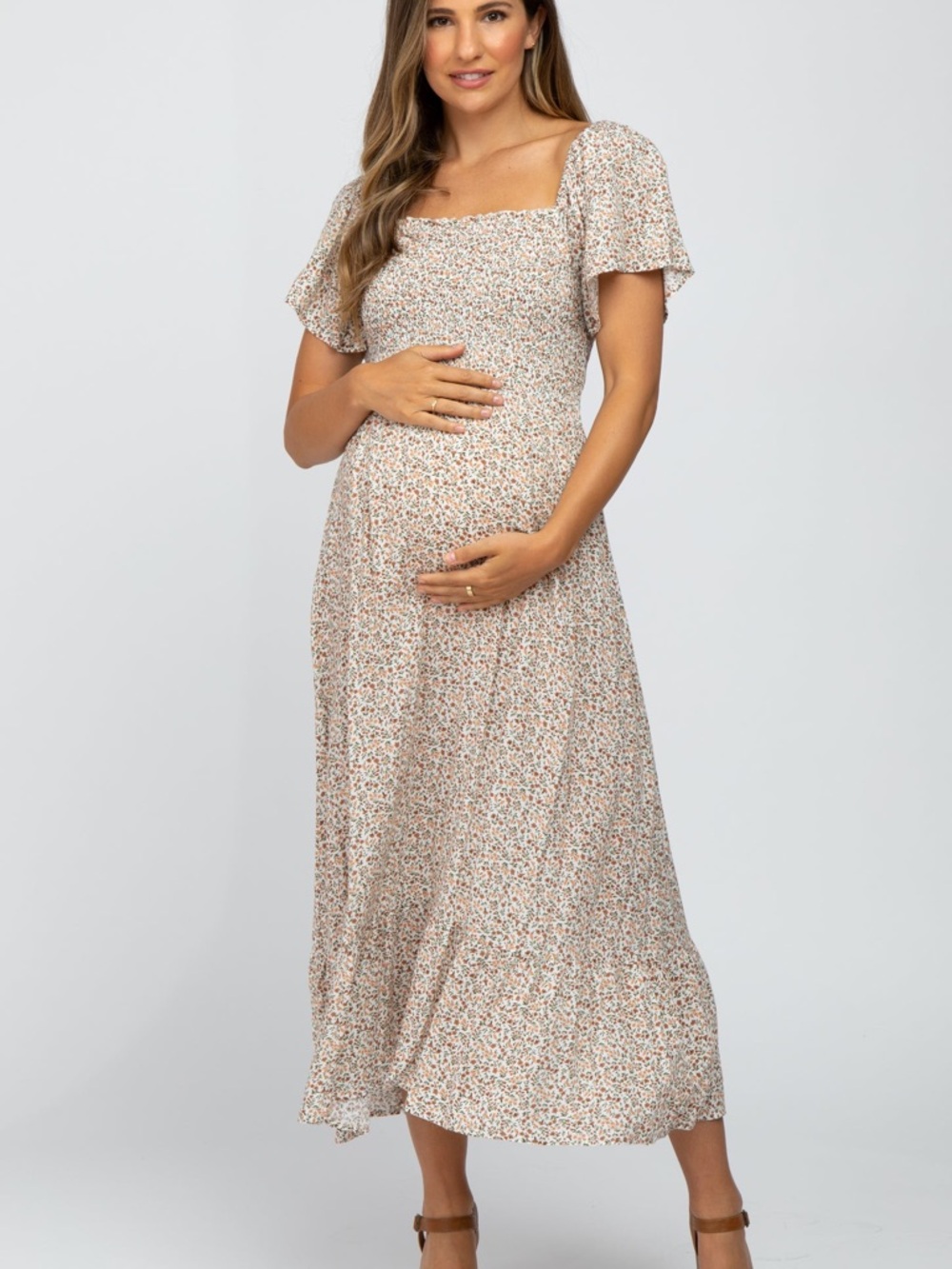PinkBlush - Ivory Floral Smocked Maxi Dress - Picture 3 of 6